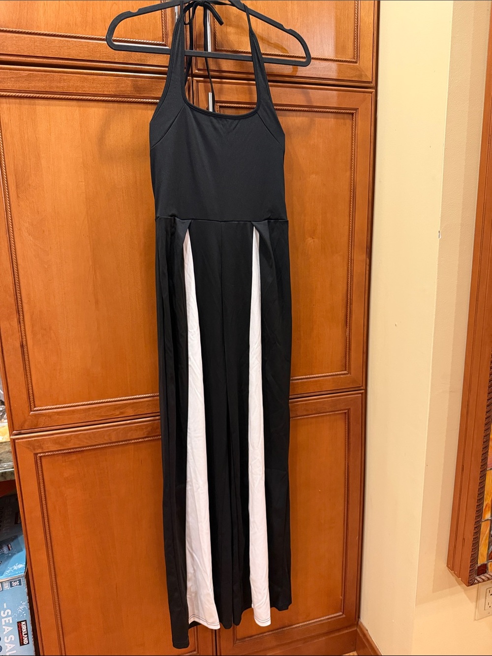 Black & White Halter Jumpsuit with Contrast Panels